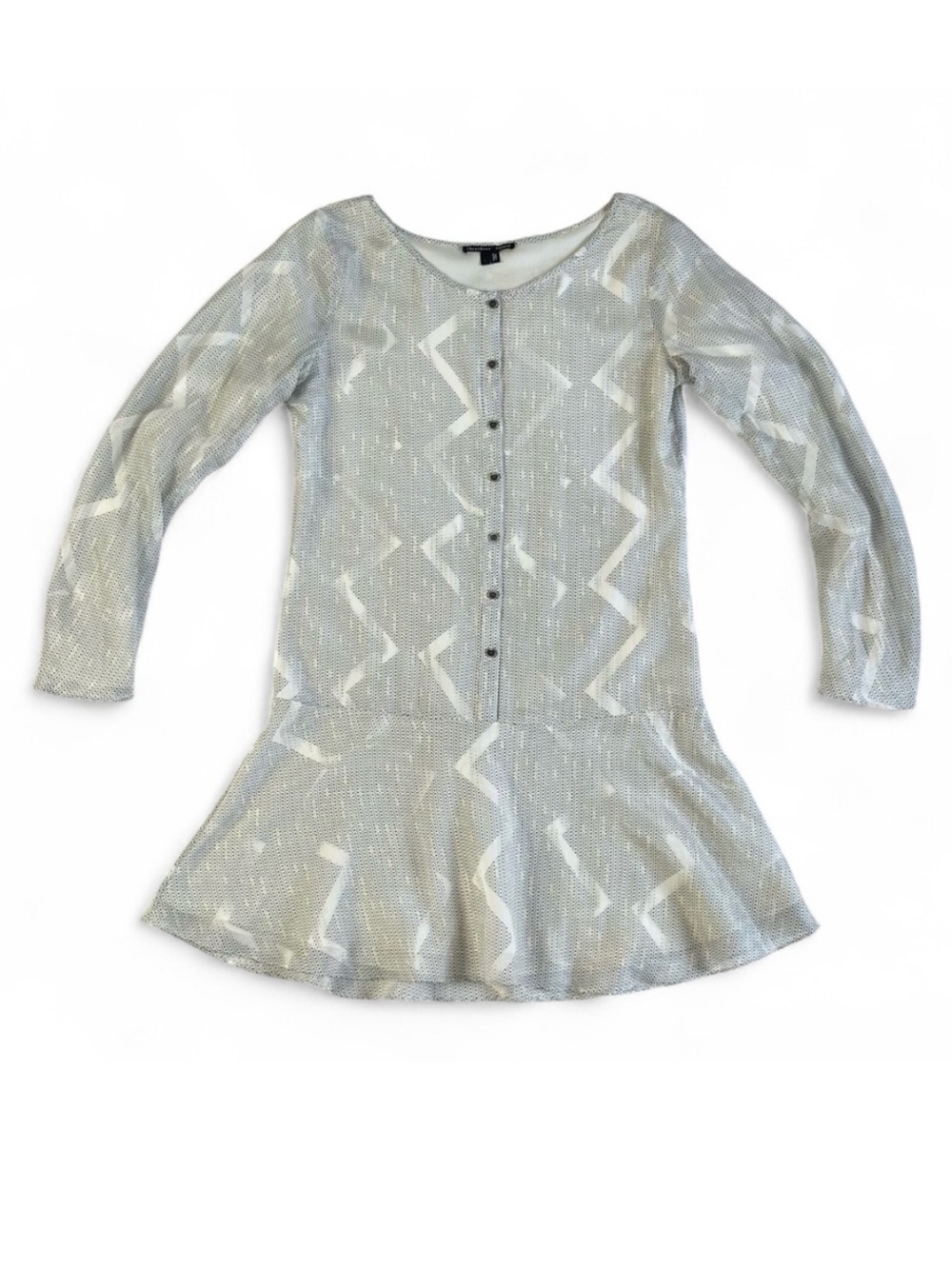 Theyskens’ Theory Silk Long Sleeve Drop Waist Loose Fit Print Mini Dress large